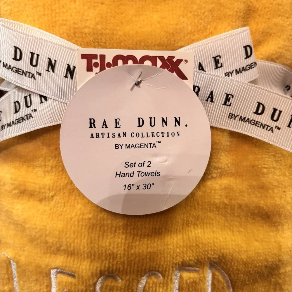 Rae Dunn Blessed Hand Towels Set of 2‎ Yellow 16x30 Embroidered NWT